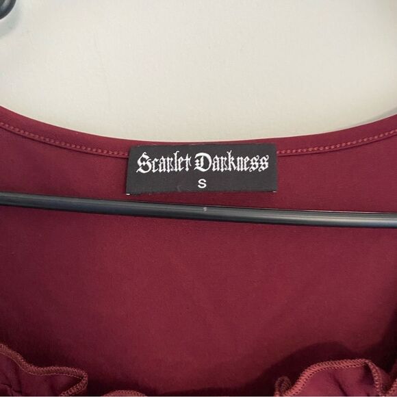 Scarlet Darkness Sweetheart Neck Frill Trim Lace Up Dress Whimsigoth Goth - Picture 3 of 7